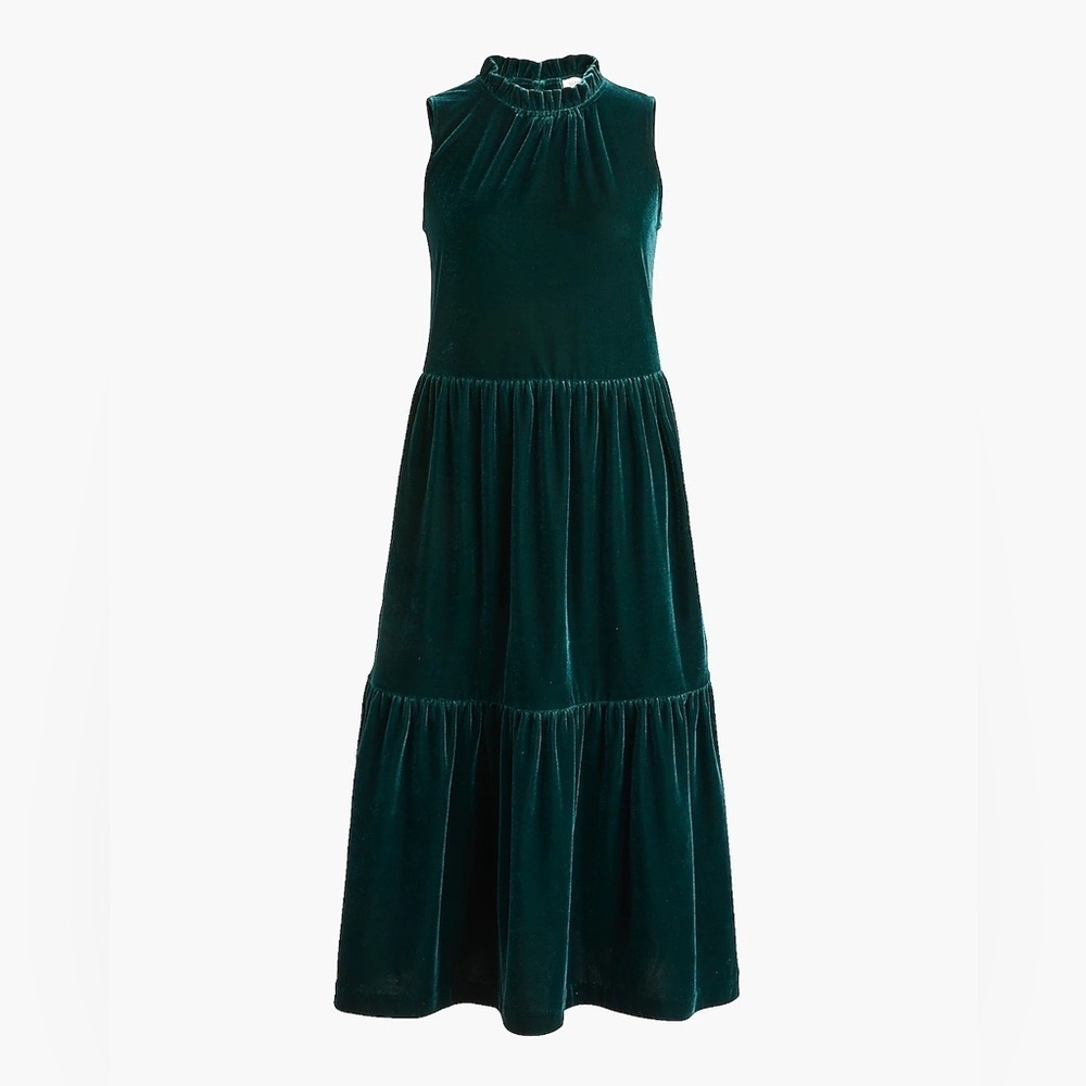 J.Crew || Velvet Sleeveless Midi Dress Christmas Holiday Dark Green 0‎